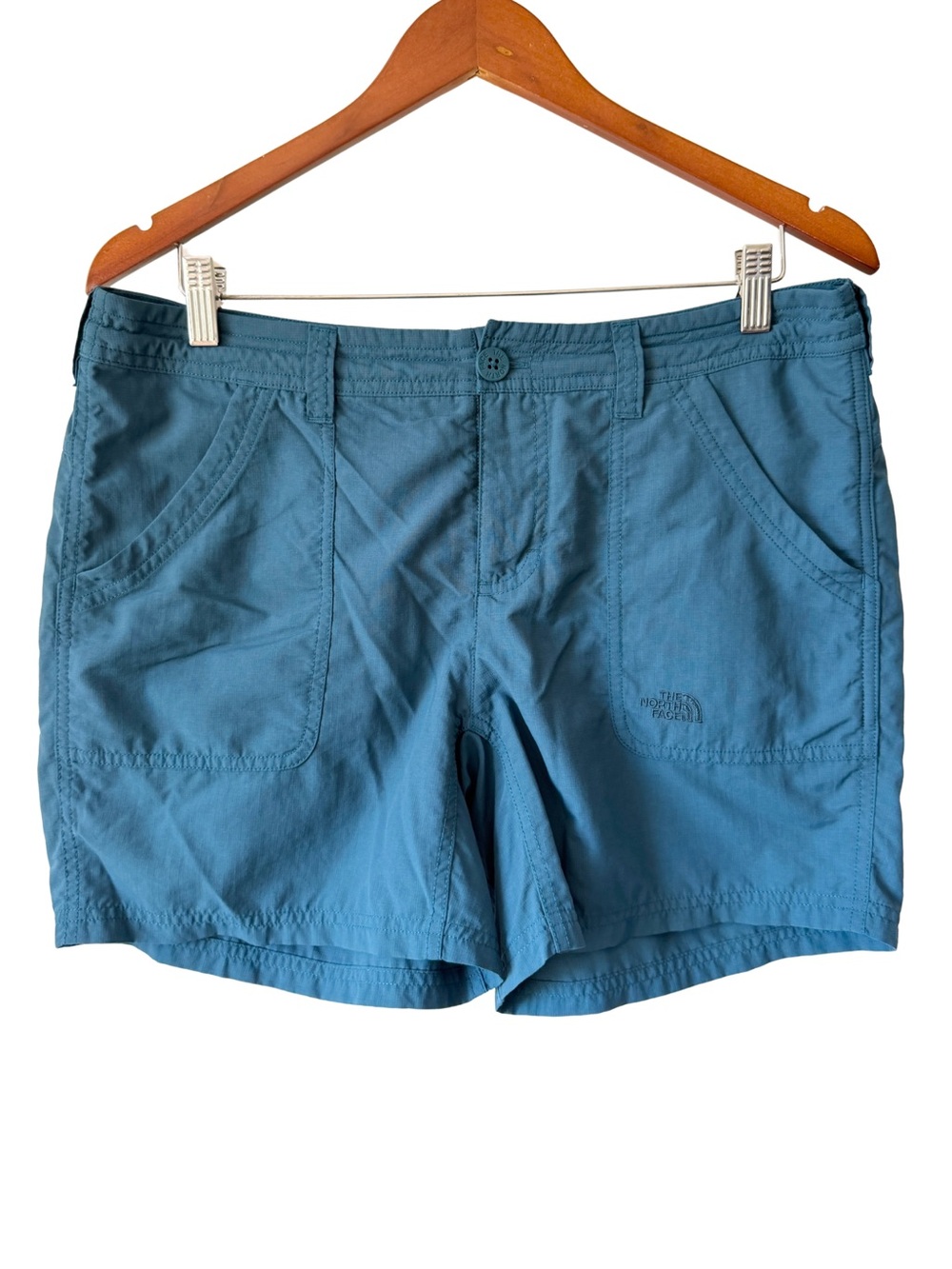The North Face Hiking Shorts Womens Size 8 Teal Blue 5" Inseam Pockets Outdoor